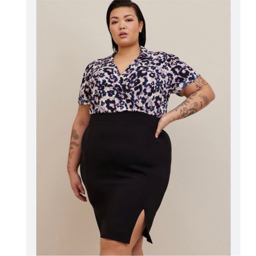 NWT Torrid At The Knee Ponte Studio Crepe Bodycon Leopard Print Dress Sz 3X